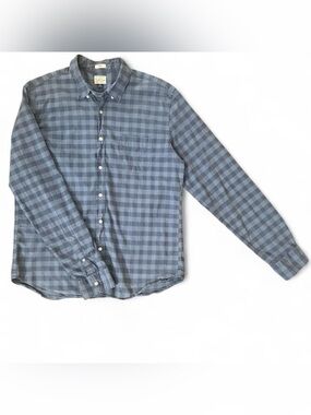 J. Crew Secret Wash Slim blue navy checkered plaid button-up long sleeve  shirt